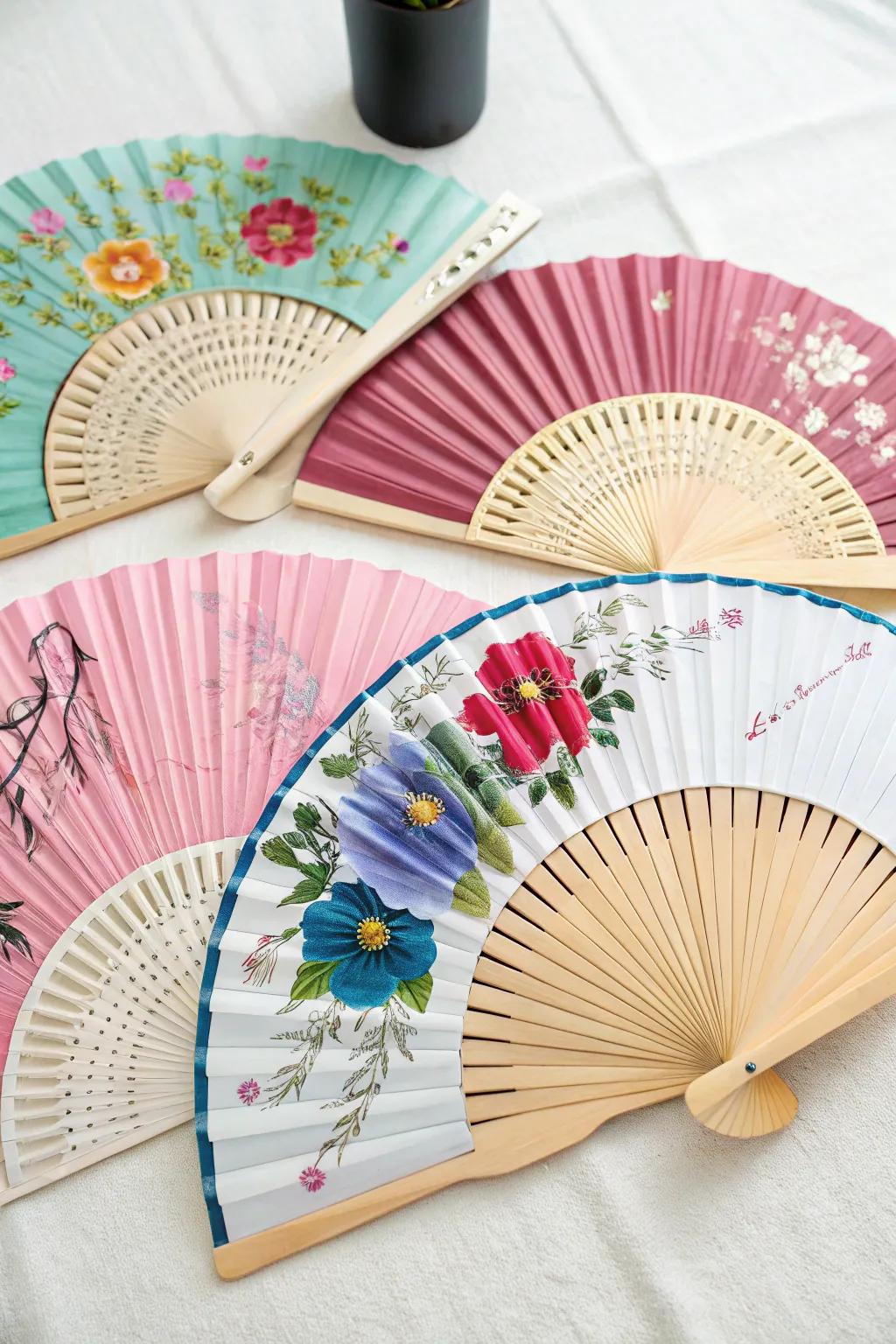 Bespoke hand fans acting as a functional and fashionable wedding gift