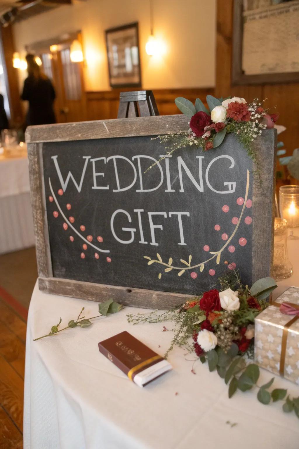 A versatile slate panel for wedding gifts.