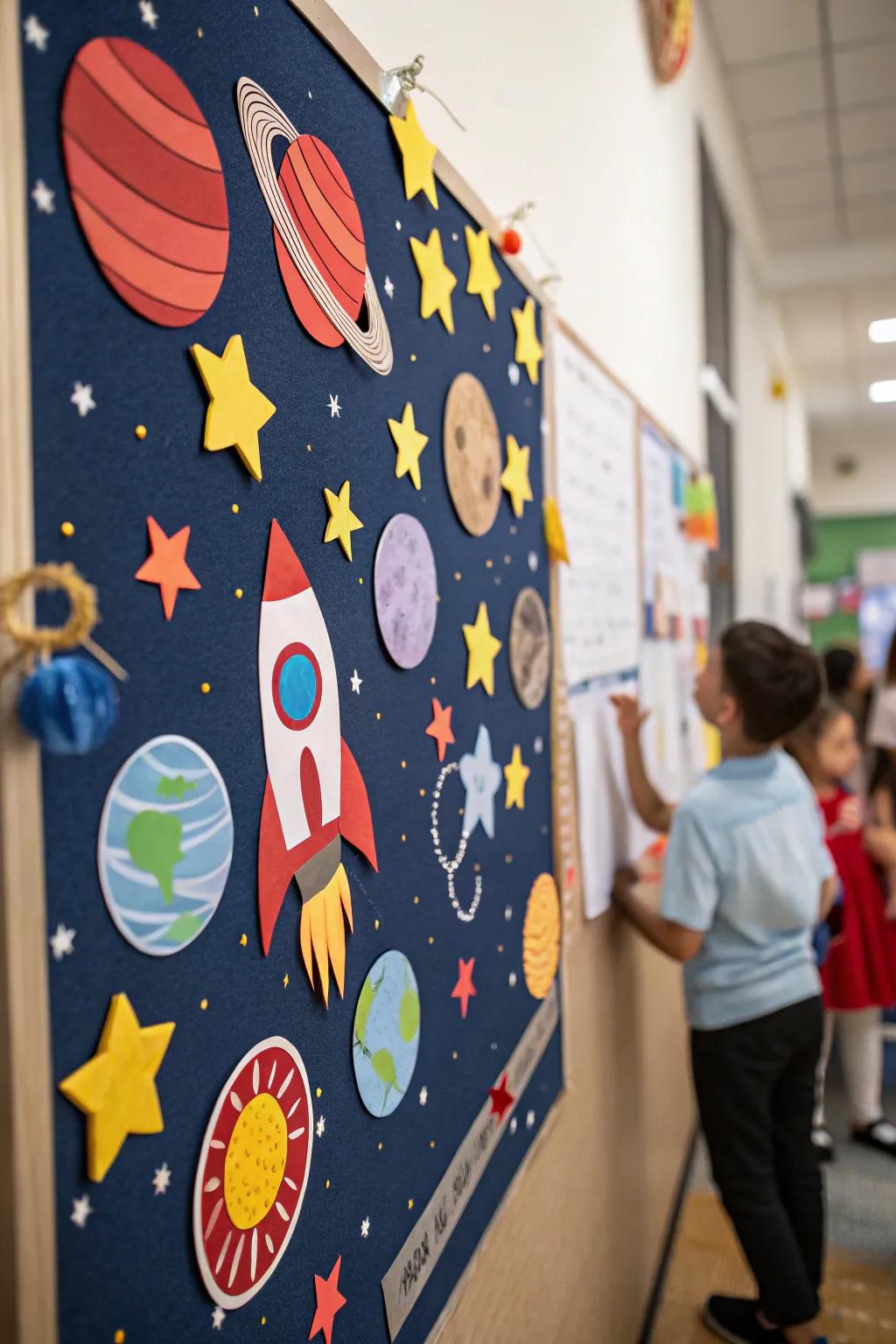 A cosmic-themed board to encourage students to discover and learn beyond limits.