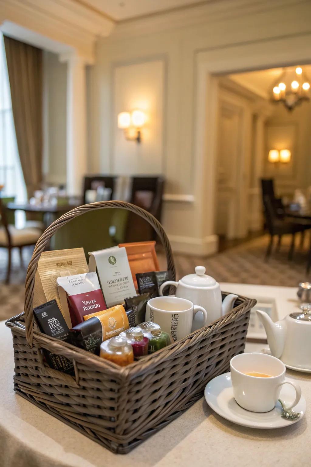 A choice of herbal and coffee blends presents visitors with a comforting beverage option.