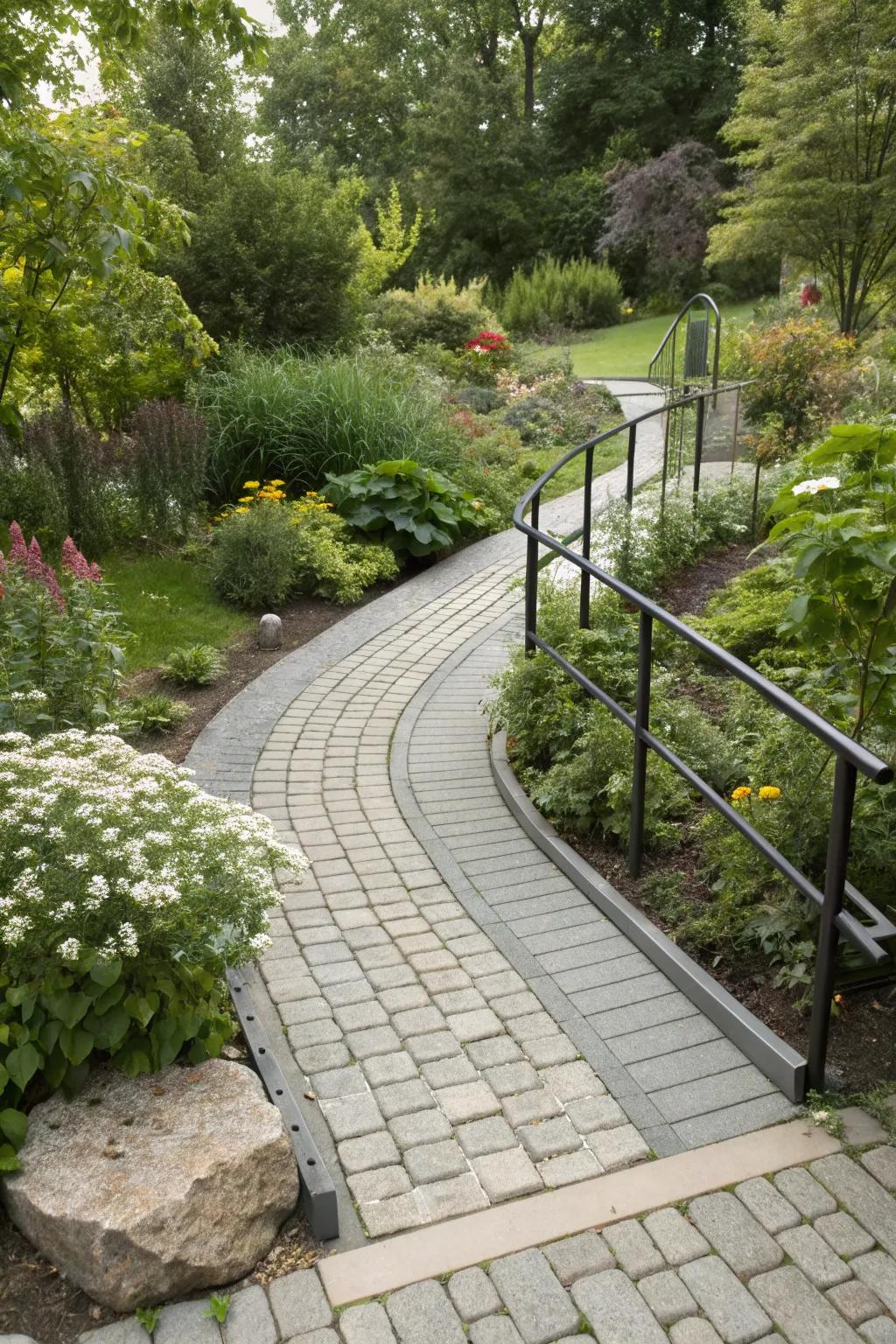 A ramp that beautifully merges with the garden path for a natural look.