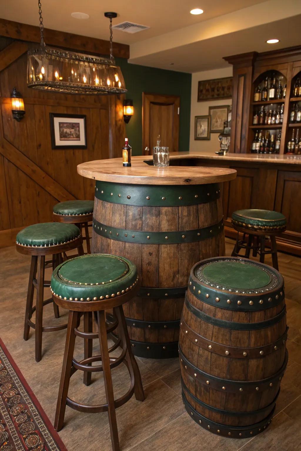 Get a matching bar look with barrel-style chairs that mix style and comfort perfectly.