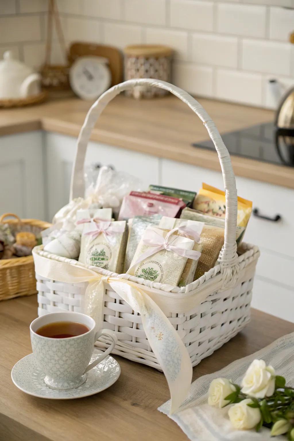 A darling white tea devotee's basket, designed for moments of serene bliss.