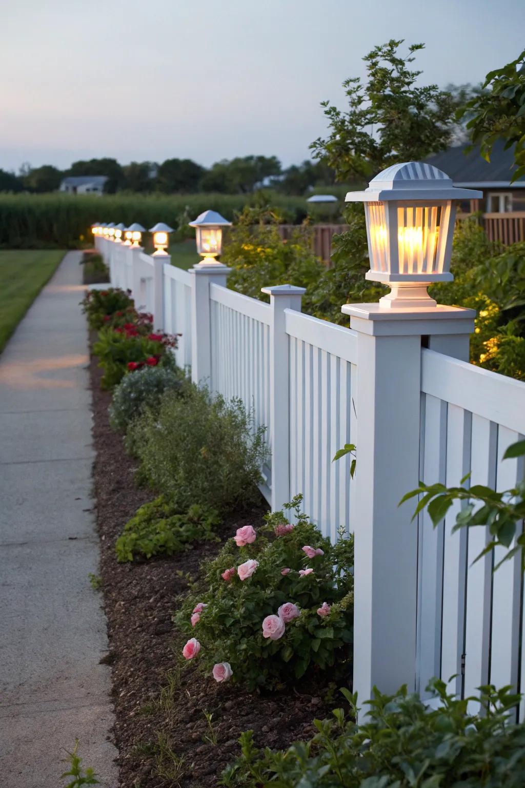 Decorative post caps bring both elegance and function to your white privacy fence.