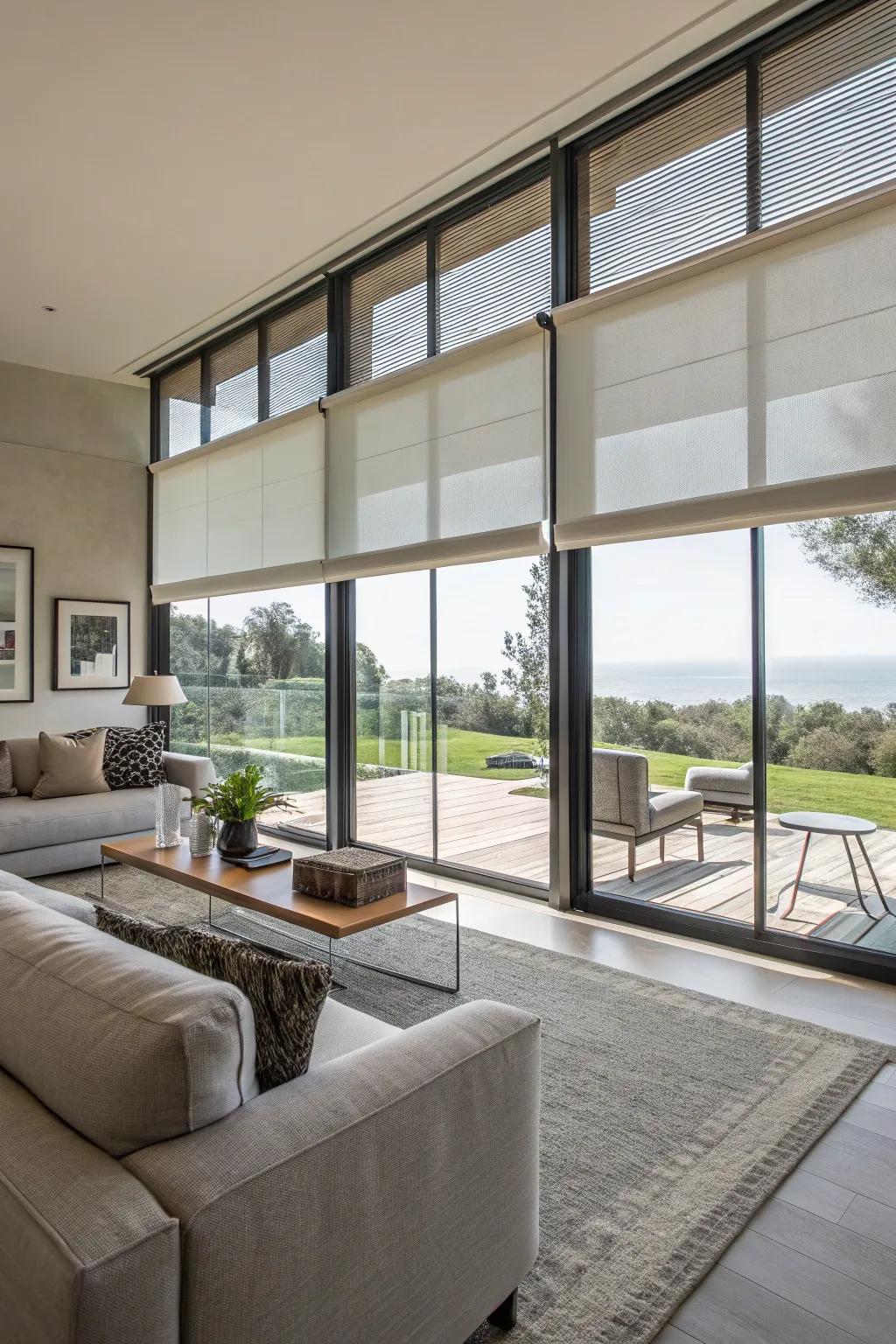 Automated shades bring convenience to large windows.