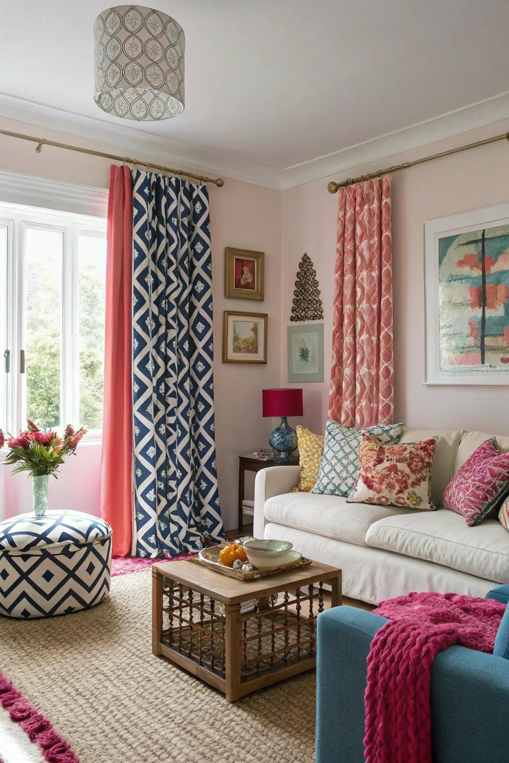 Make a bold design statement with eye-catching patterned drapes.