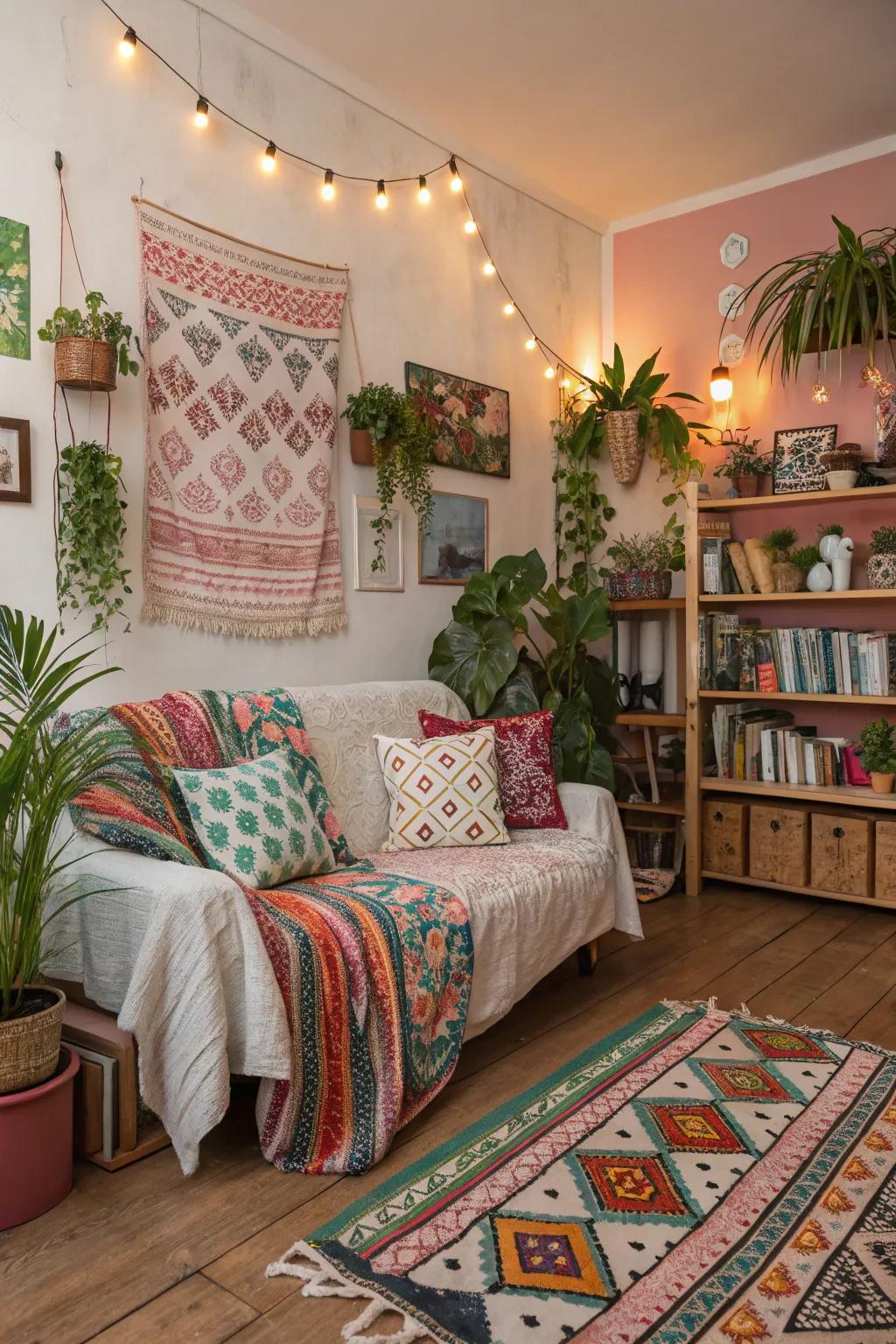 A bohemian retreat, full of life and color.