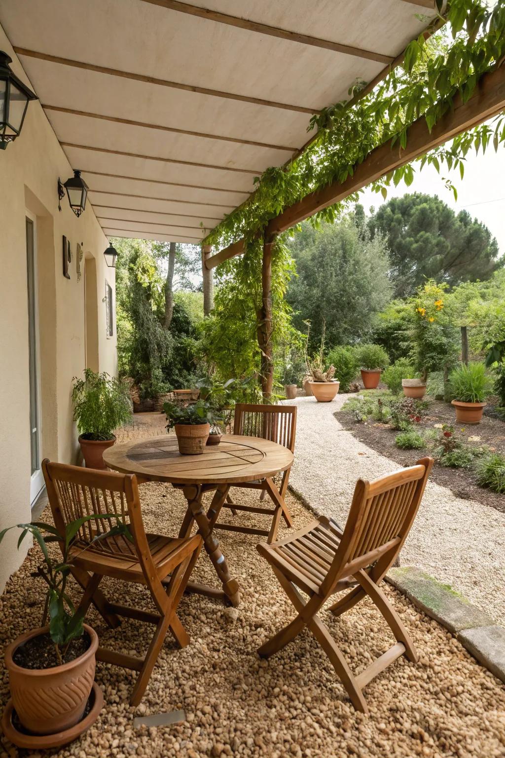 Wood chips introduce a cozy and welcoming ambiance to patio settings.