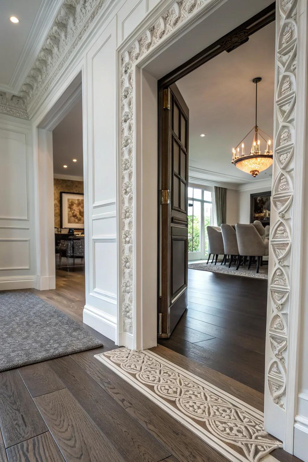 Decorated thresholds offer an elegant link across different kinds of flooring.