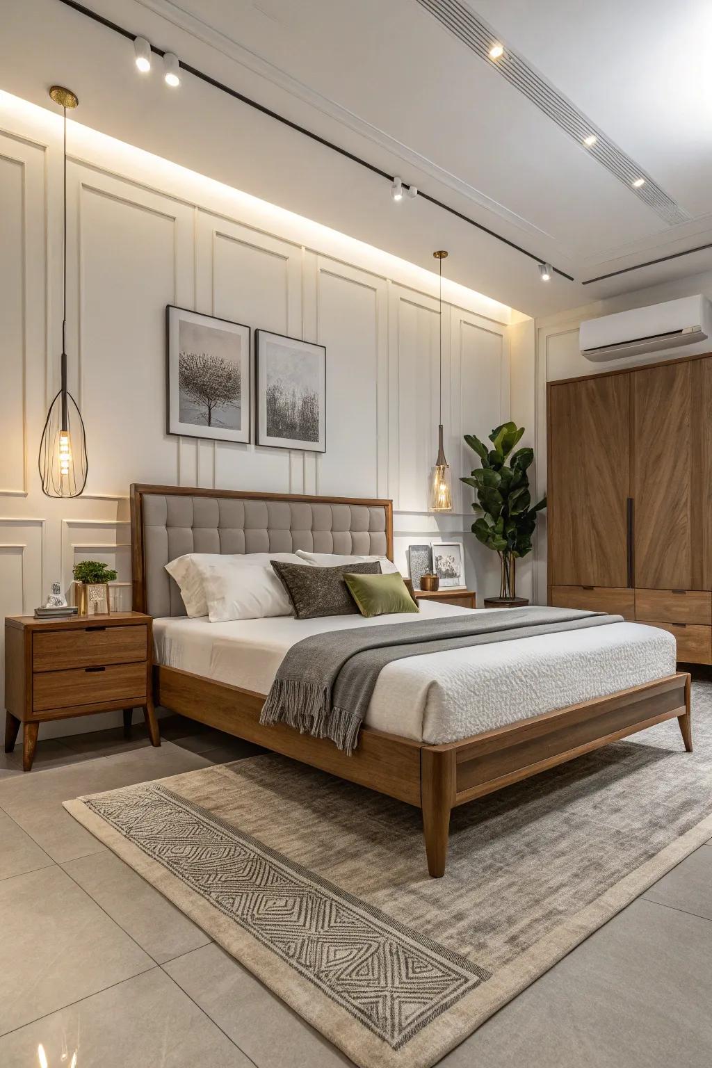 Modern and sleek wooden bed design for a contemporary house.