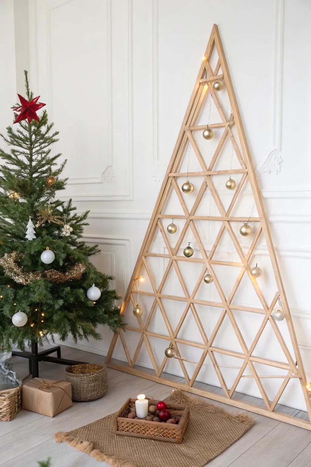 A modern open-frame tree that adds sophistication without overpowering the area.