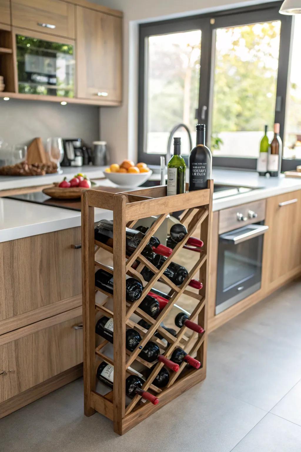 A wooden wine rack that combines beauty with practicality.