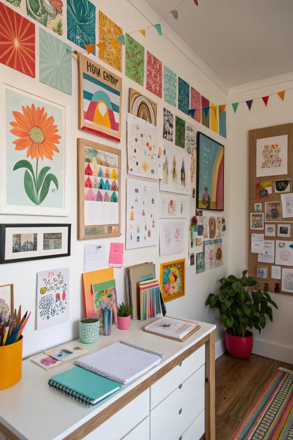 A wall full of inspiration keeps the ideas coming.