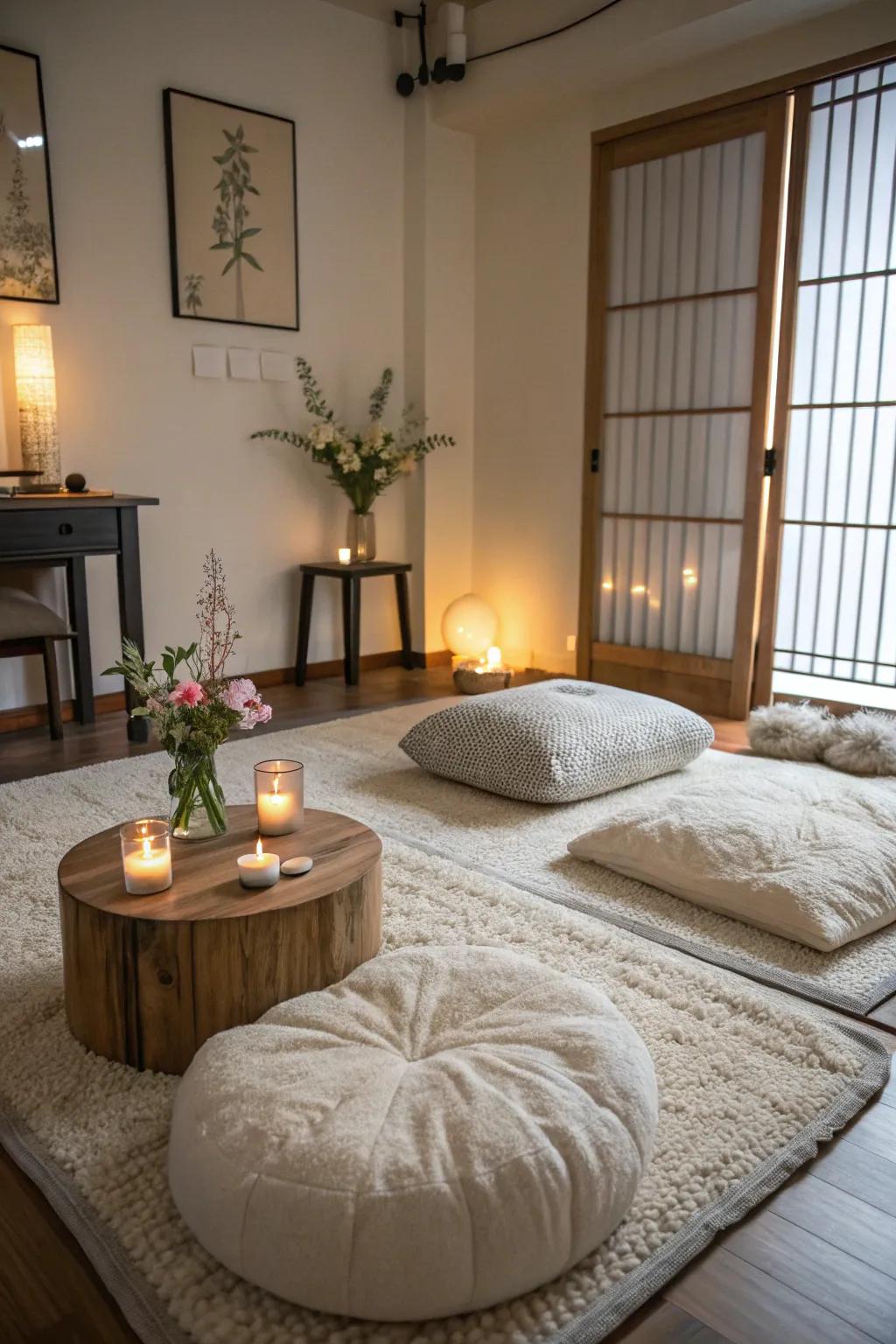 Delicate textiles introduce comfort and warmth to the area.