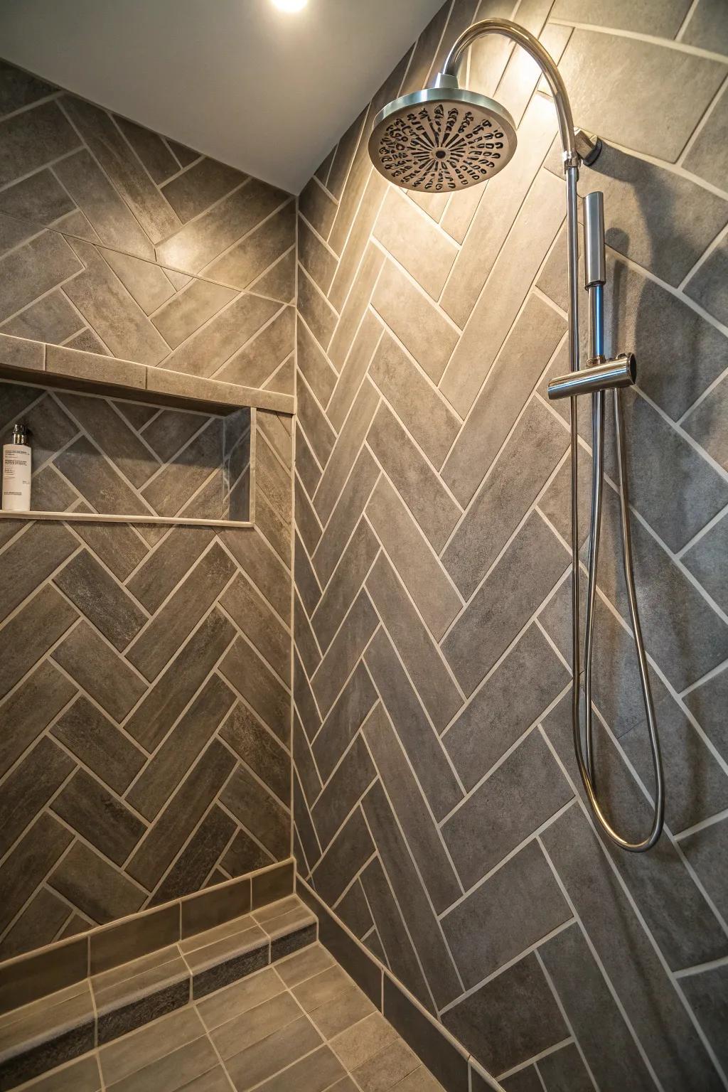 Oblique boards infuse a theatrical element into your shower's blueprint.