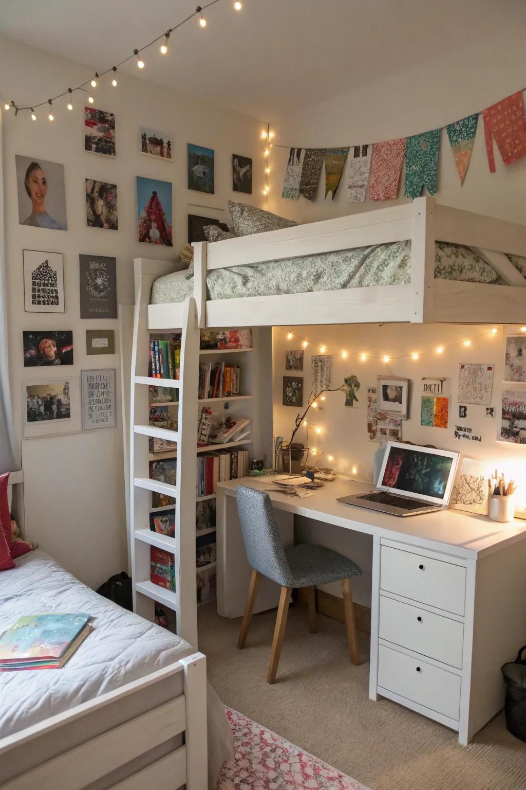 A multiuse loft bed to maximize efficiency.