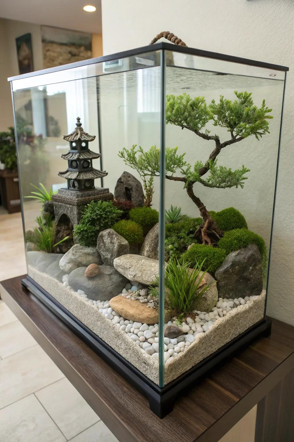 A Zen space setting provides peace in your aquarium area.