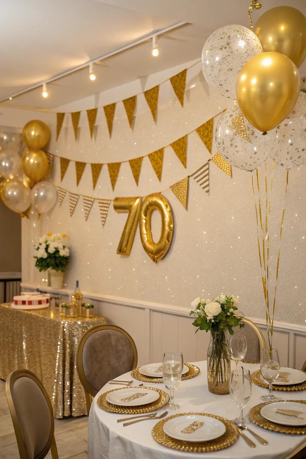Golden accents provide a luxurious atmosphere for the party.