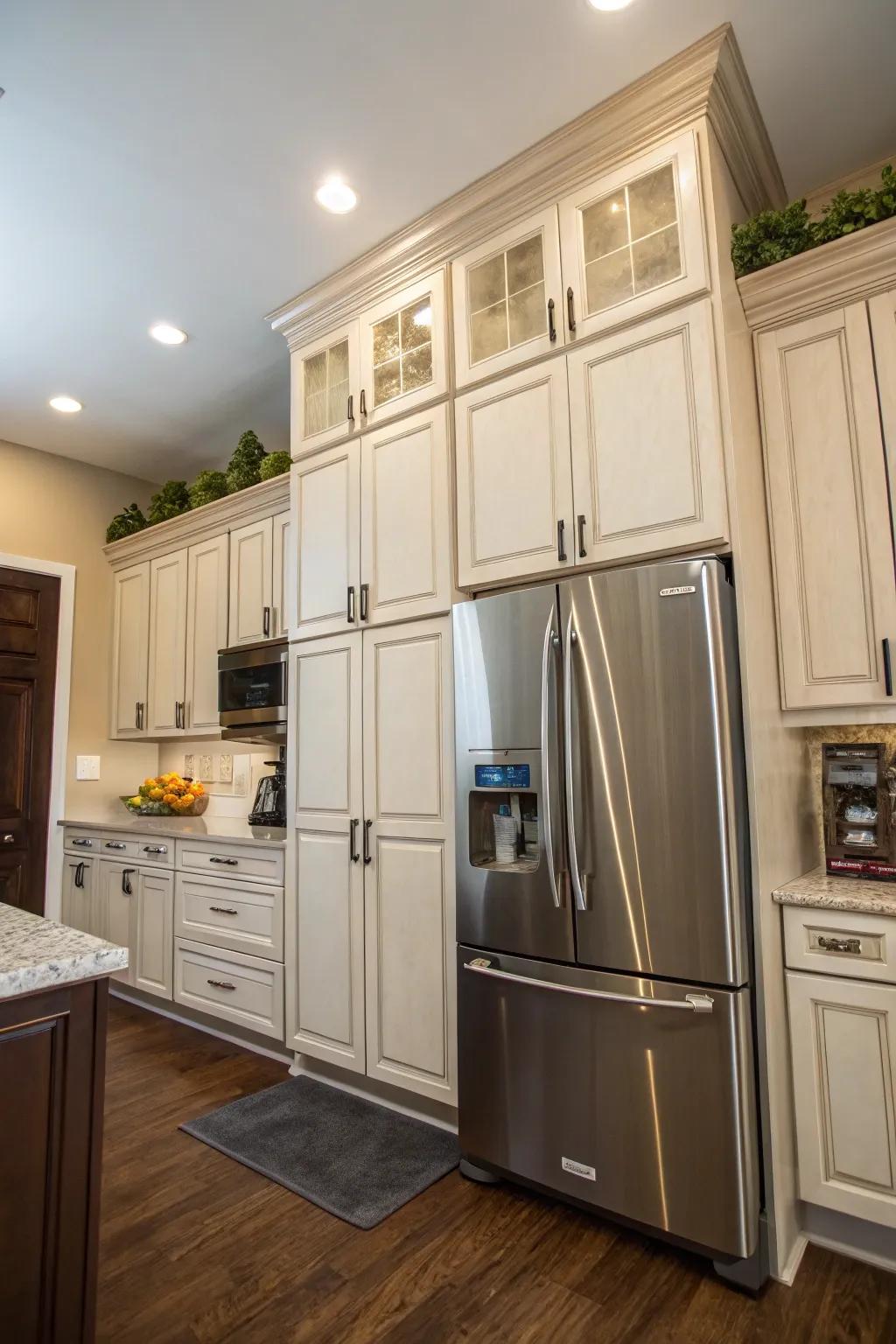 Varying cabinet heights bring dimension and depth to kitchen design.