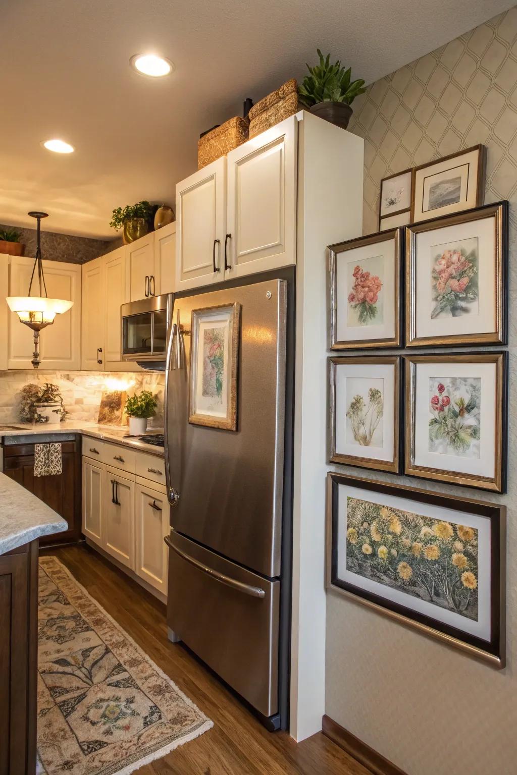 Add art above your fridge to make it personal and stylish.