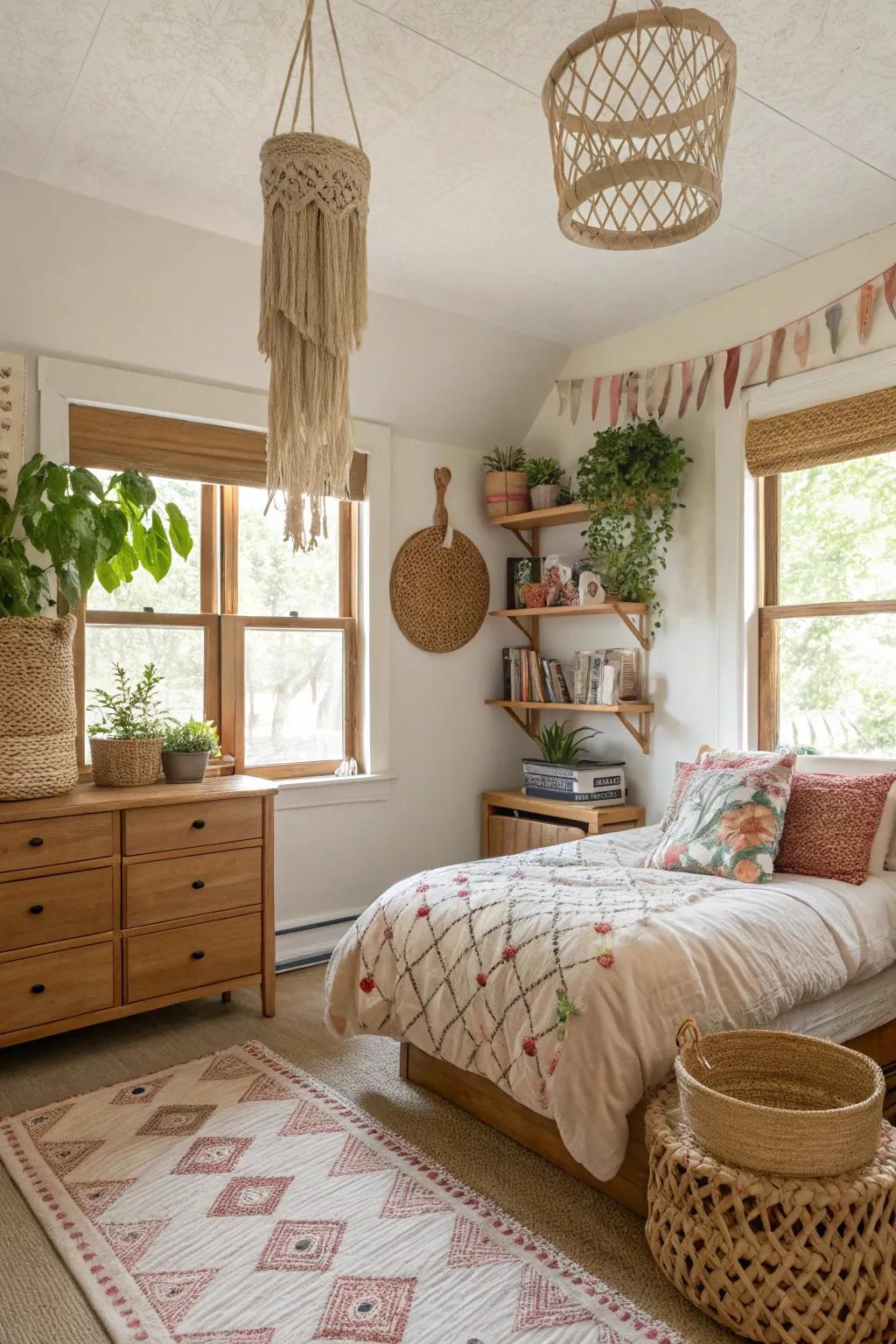 Free-spirited touches permeating the room with an artistic character.