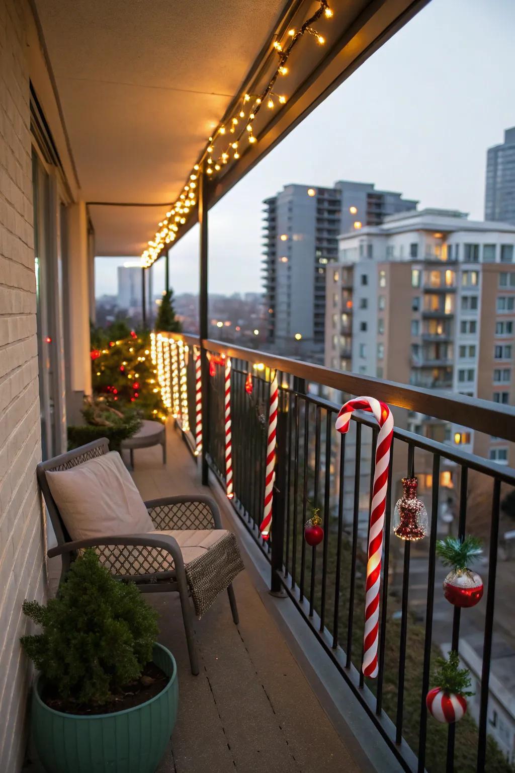 Themed lights inject a playful holiday vibe into this balcony.