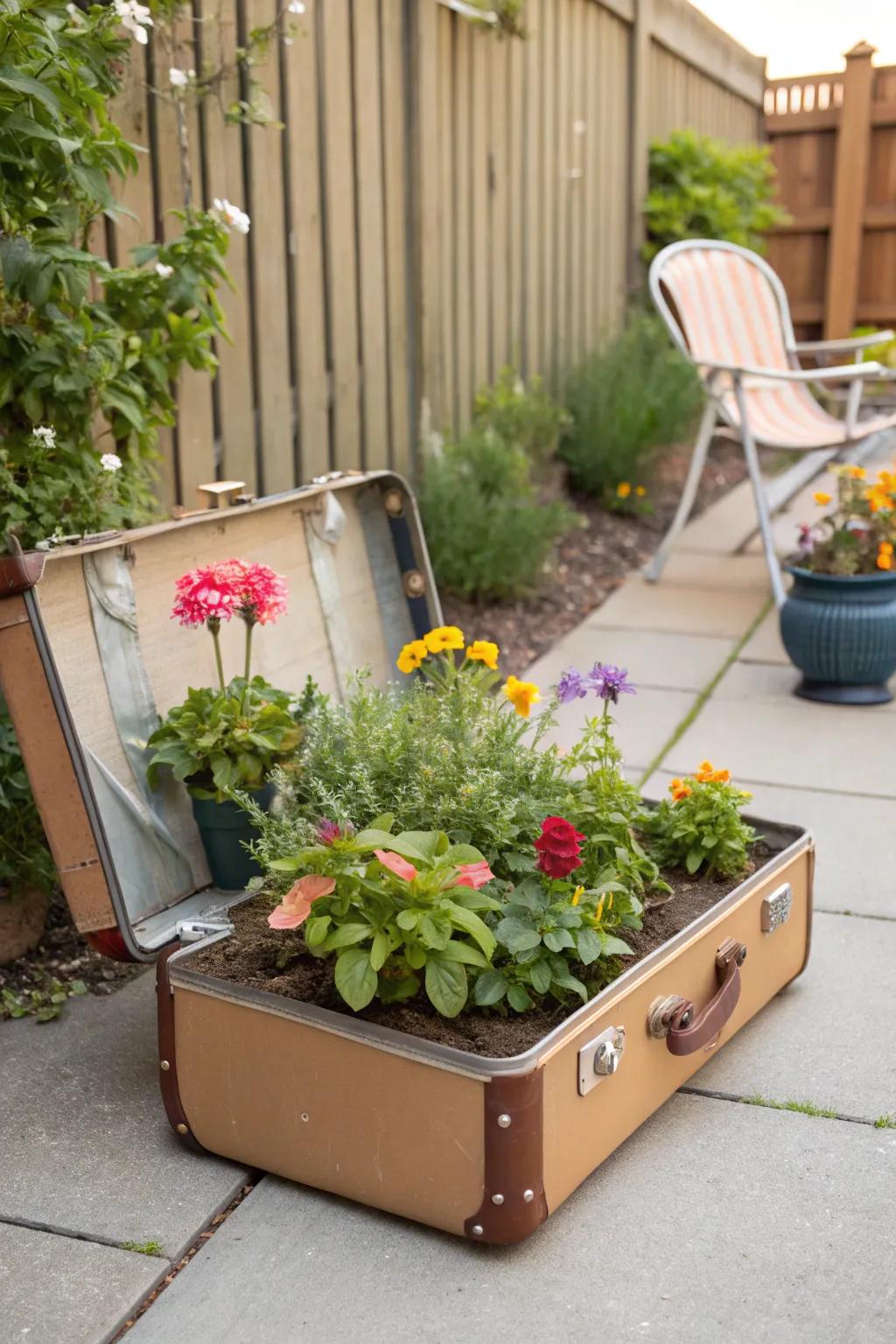 Upcycled planters inject charm and sustainability into your exterior area.