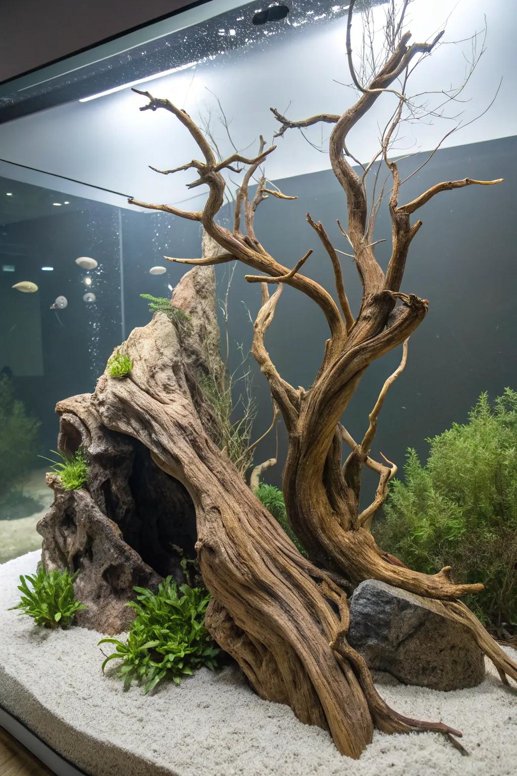 Craft a driftwood showpiece with organic elegance.