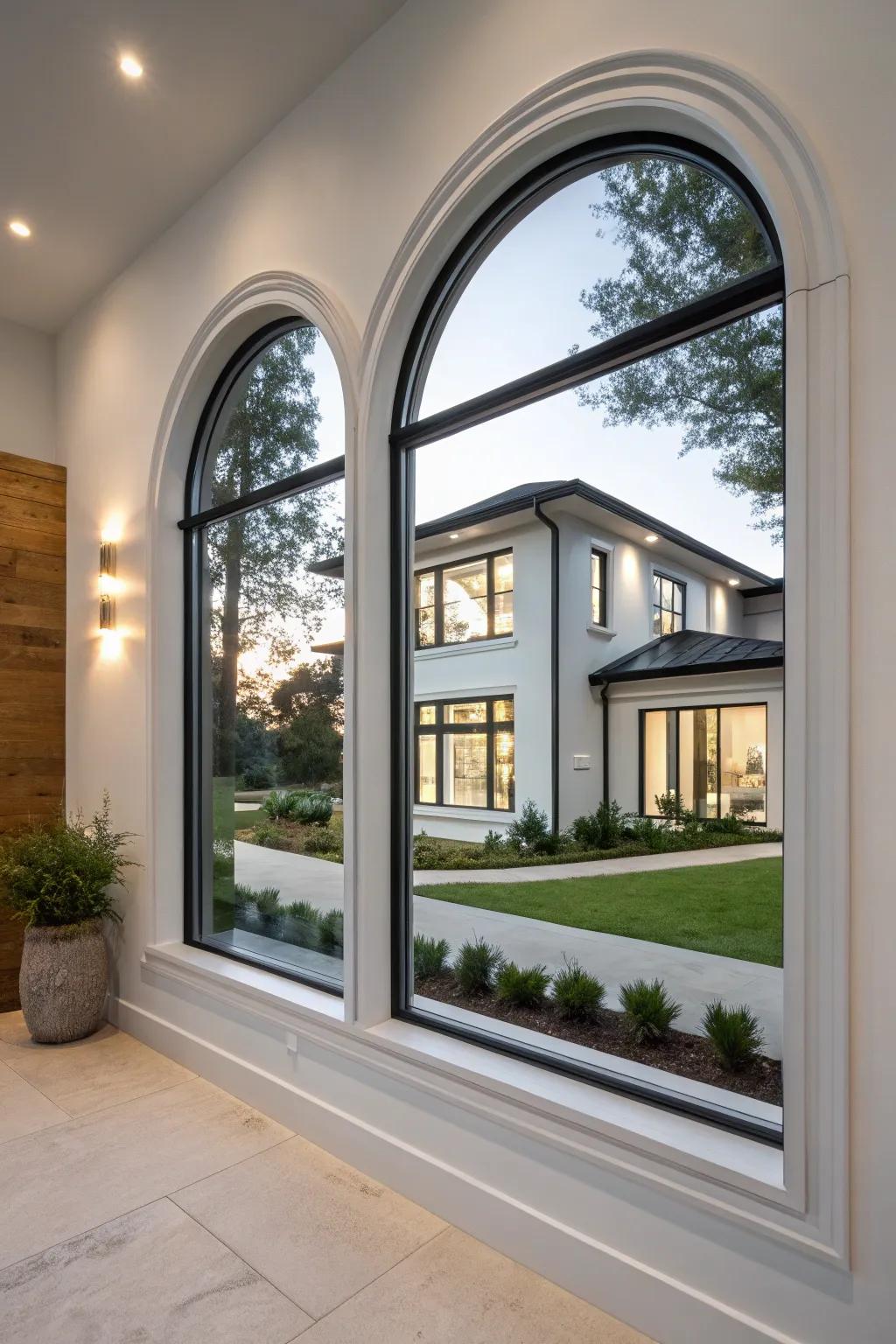Contemporary forms give a sleek, updated look to traditional arch windows.