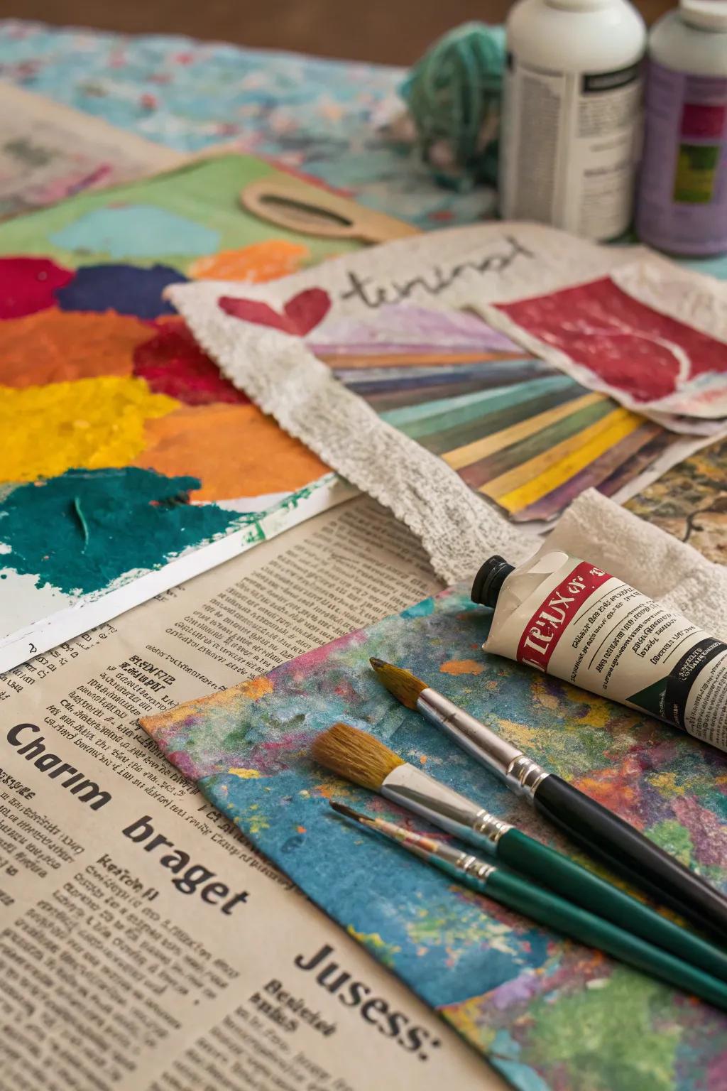 Delve into the varied fascination of mixed media art backgrounds. <strong><em>Fascinating fusions!</em></strong>” loading=”lazy” class=”pimg”>
	</picture><figcaption>Delve into the varied fascination of mixed media art backgrounds. <strong><em>Fascinating fusions!</em></strong></figcaption></figure>
<p>Unite diverse materials such as acrylics, newspaper fragments, and even cloth snippets for an eclectic backdrop. It’s a superb means to recycle and append distinctive textures to your art. <strong><em>Reduce, reuse, create!</em></strong></p>
<h3>You might give these a try:</h3>
<ul class=
