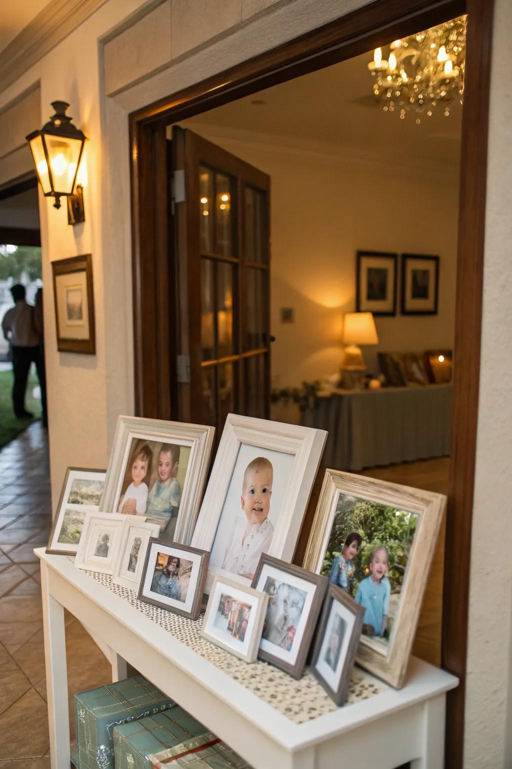 A personal photo display offers a warm and familiar welcome to guests.