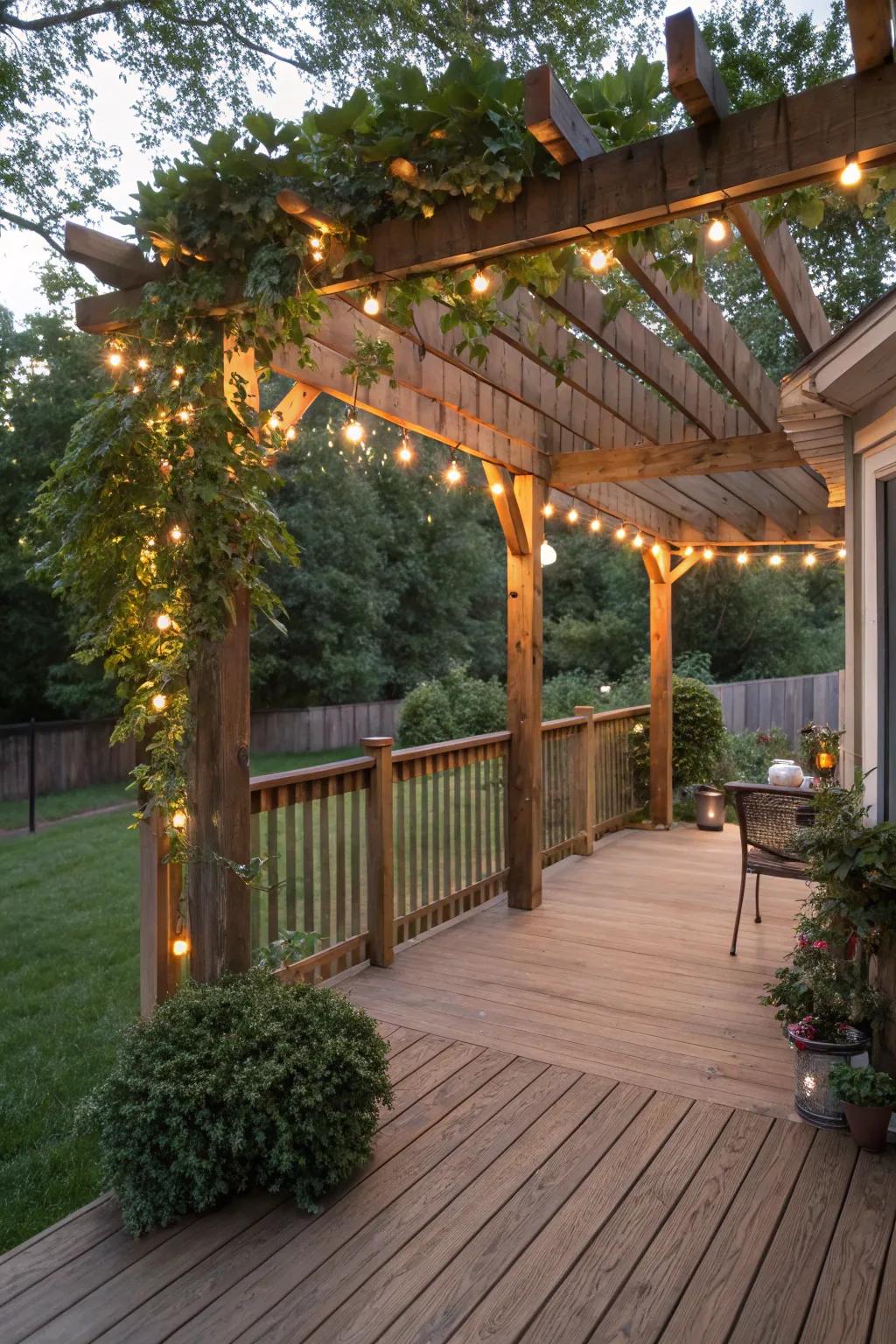 A pergola provides shade and a touch of elegance.