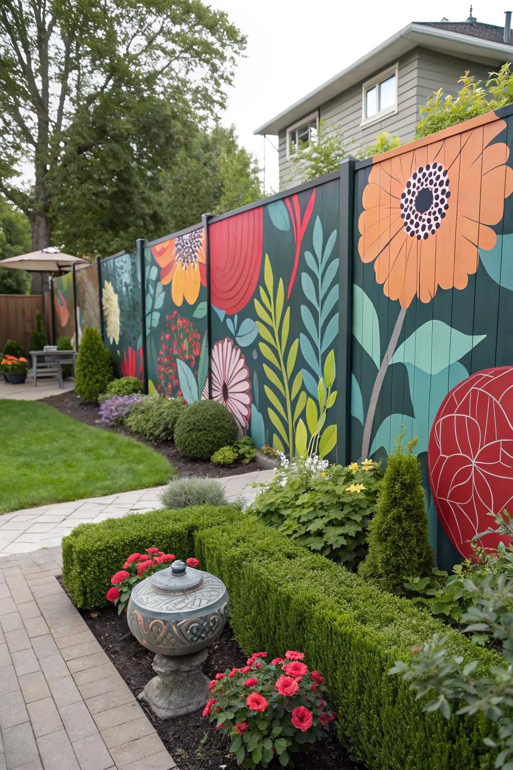 Abstract floral designs offer a contemporary twist to fence painting.