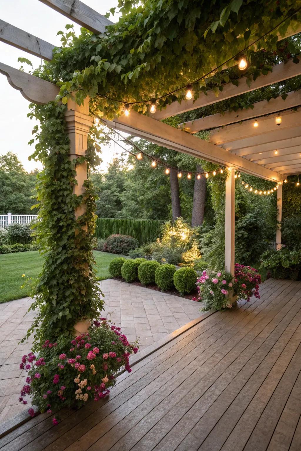 An alluring pergola adds elegance and shade to a veranda.