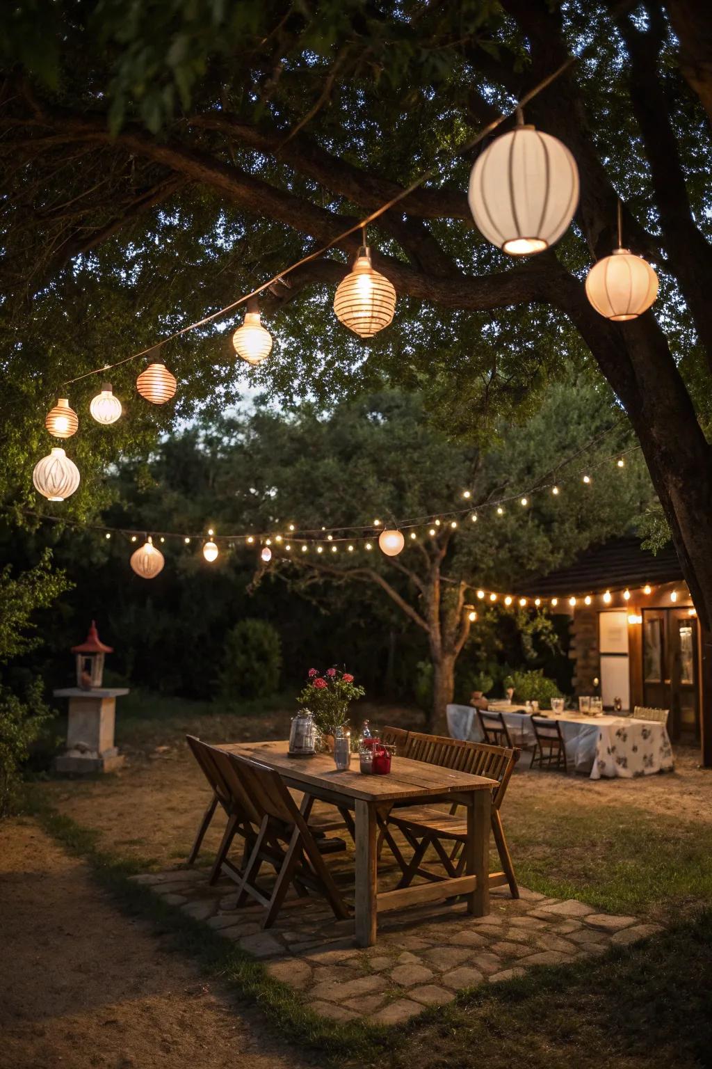 Lamps bring a rustic and cozy feel to your backyard.