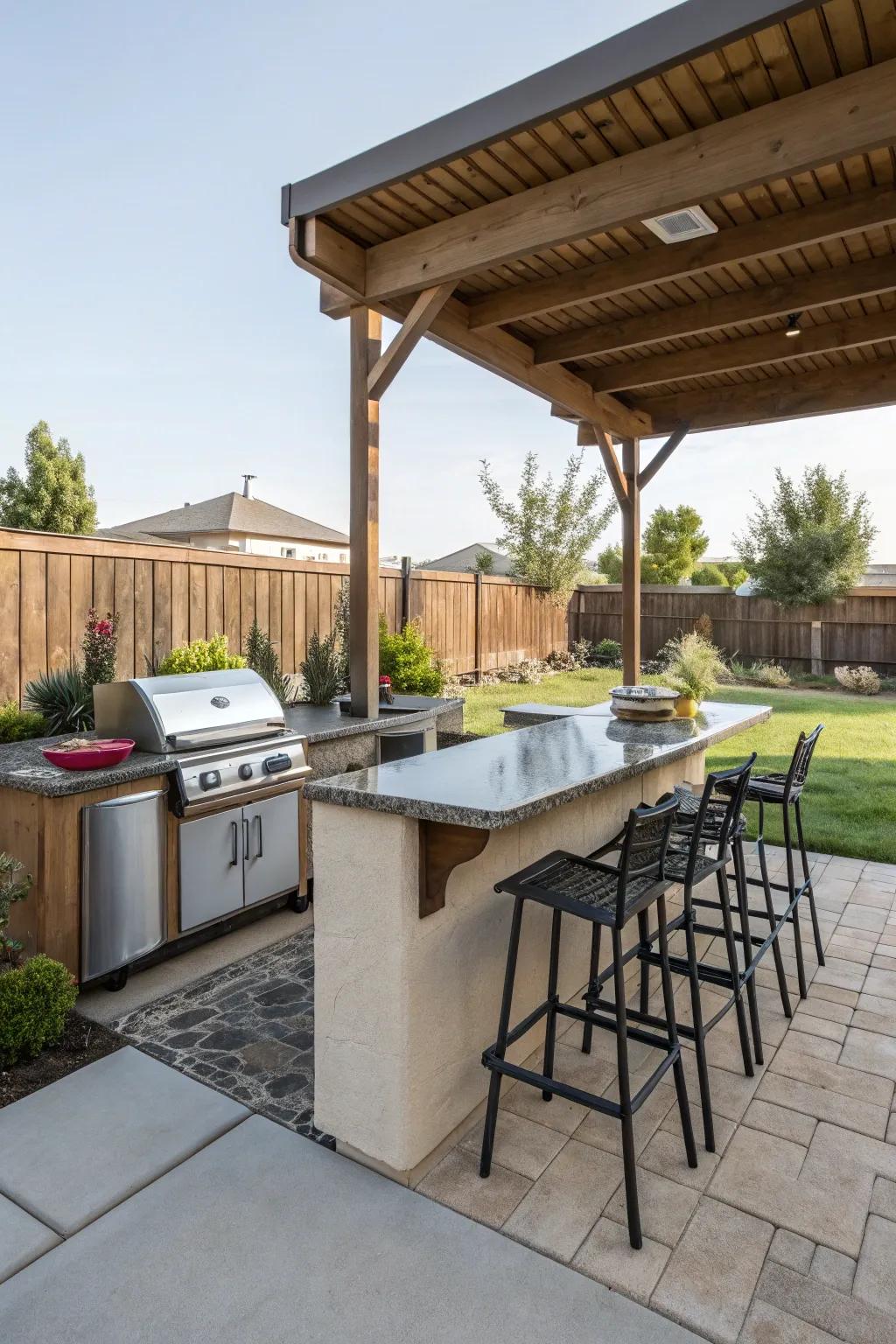 An outdoor kitchenette injects ease and merriment into your patio area.