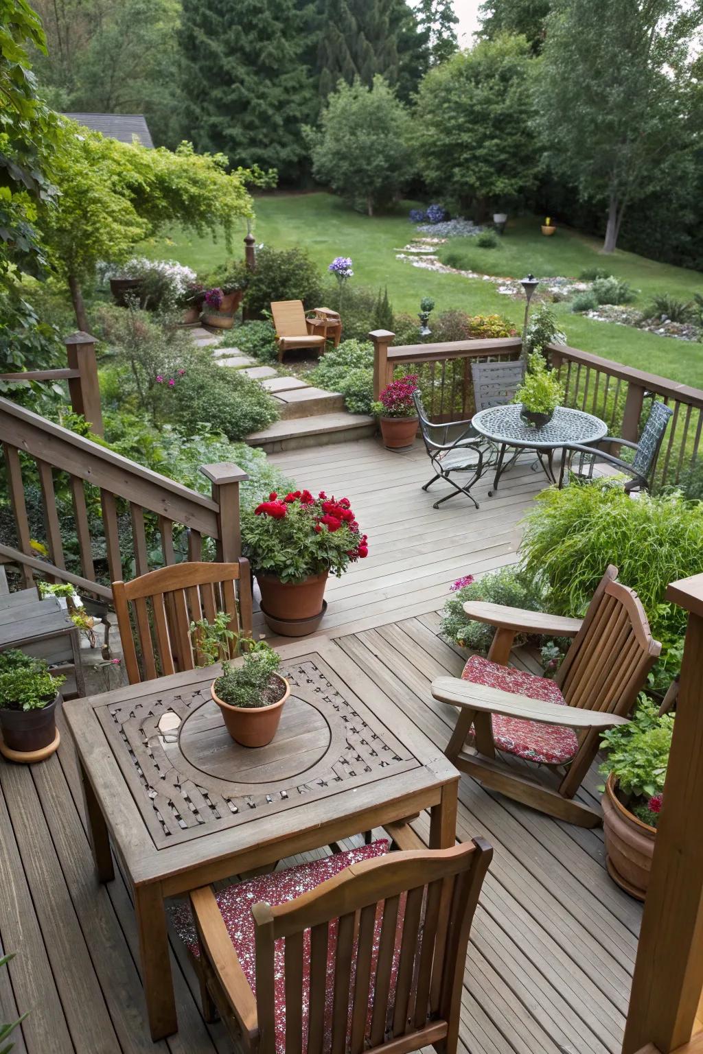 A terrace delivers a specified and elevated sitting space.