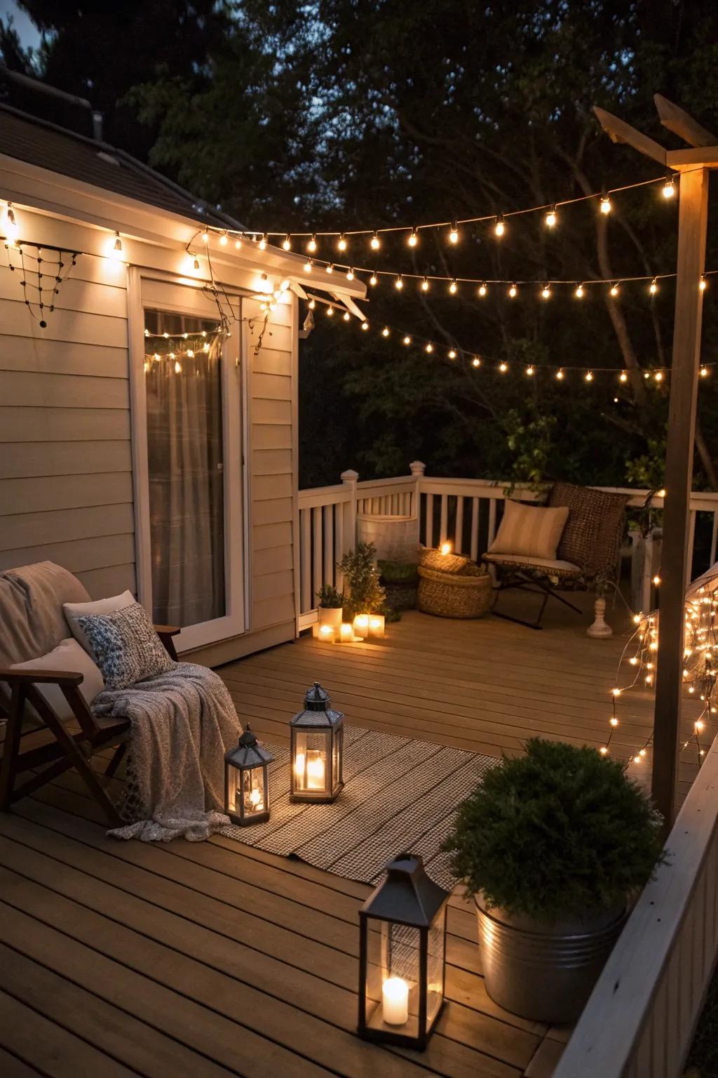 Gentle lighting transforms your deck into a nighttime paradise.