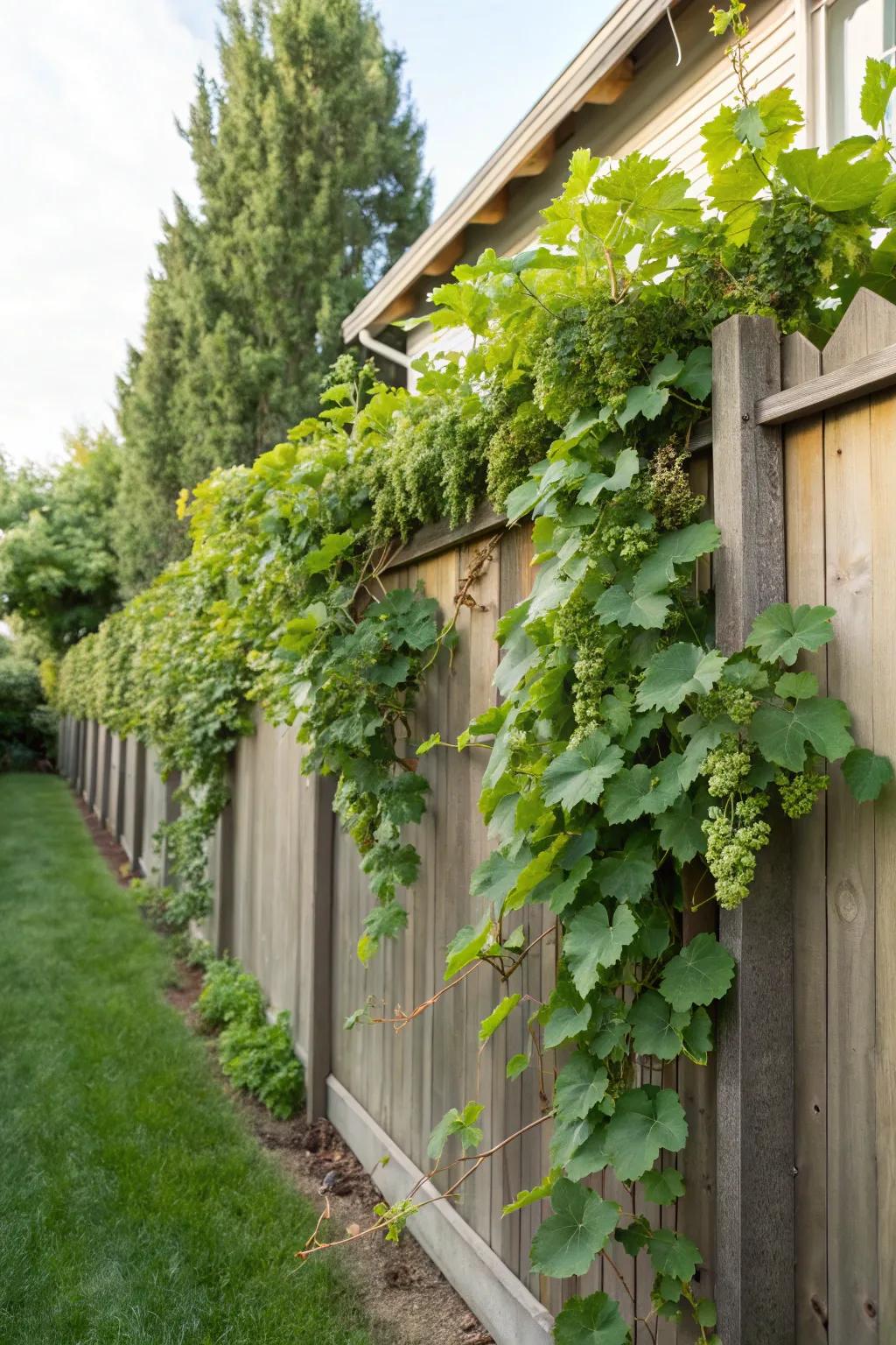 Privacy and beauty with upward-growing vines.