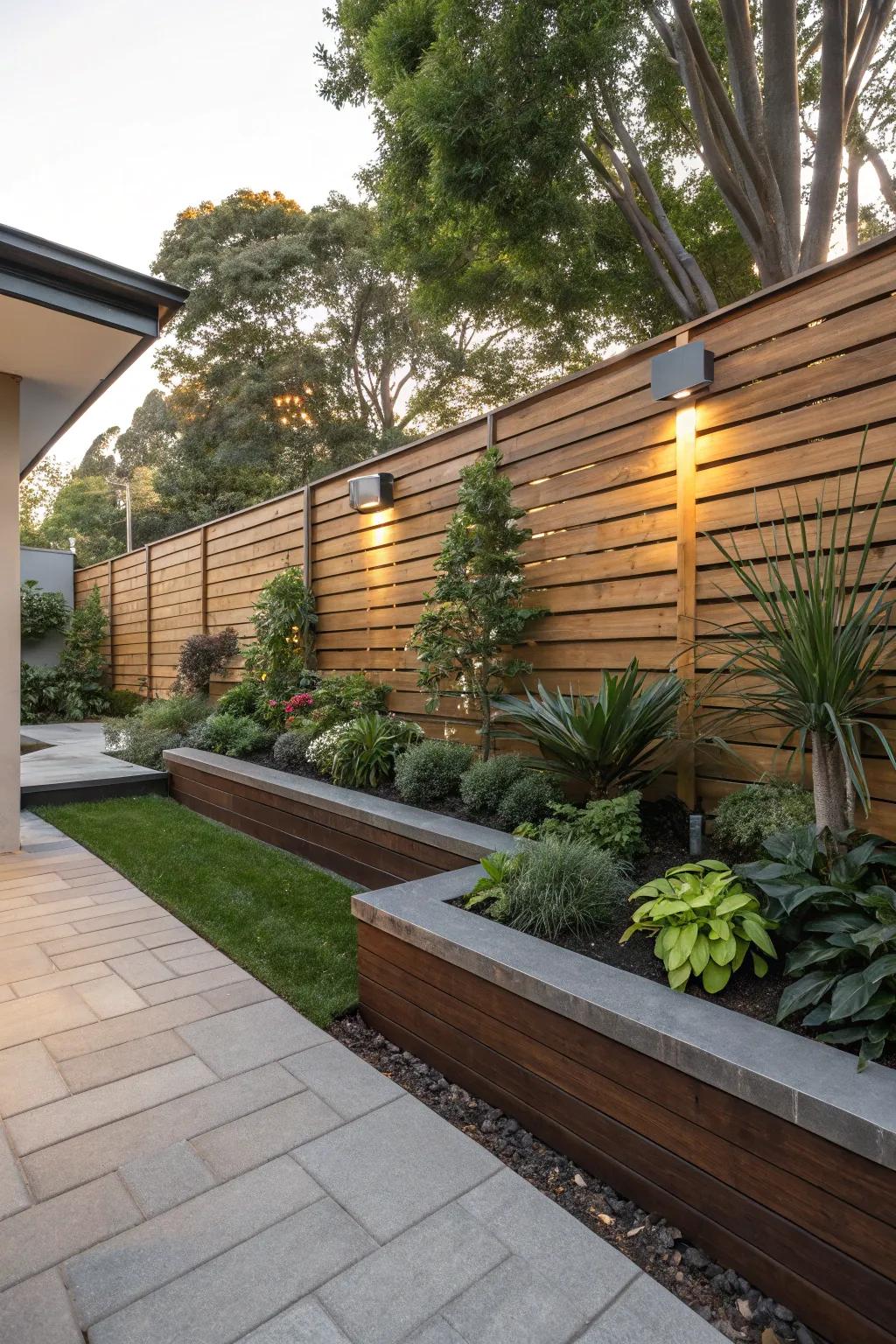 Timbered panel walls present a contemporary sophistication.