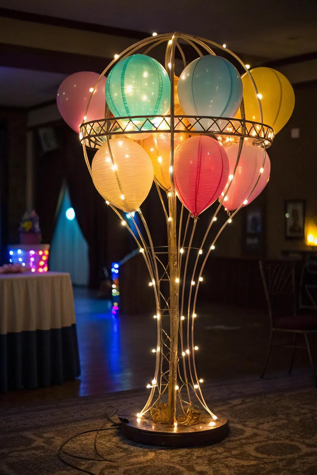 LED lights bring a magical glow to balloon displays.