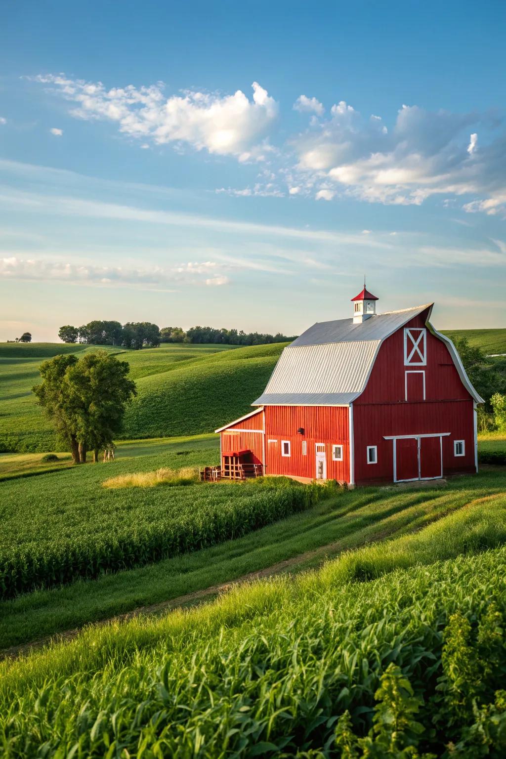A classic red barn is a well-known symbol of rural charm.