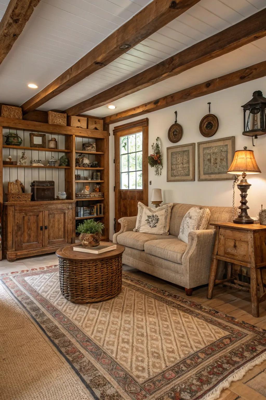 Rural decoration adds charm and history to the space