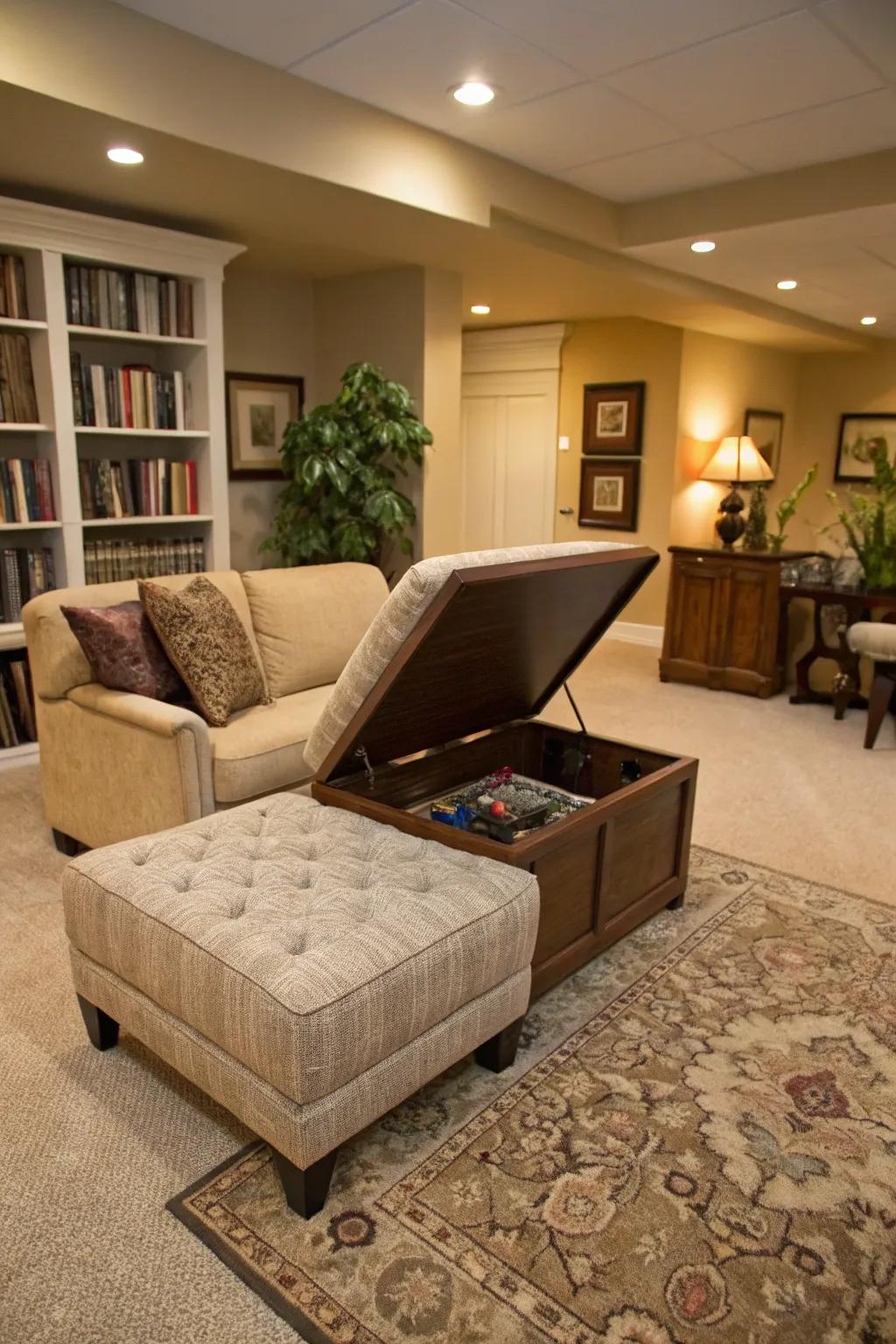 Intelligent storage maintains spaces tidy and neat.