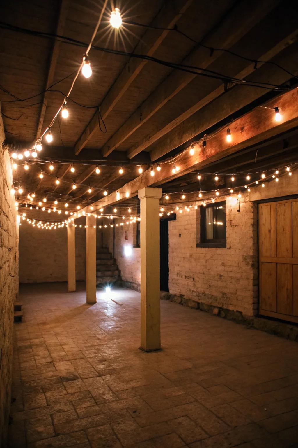 String lights contribute a magical feel to your basement.
