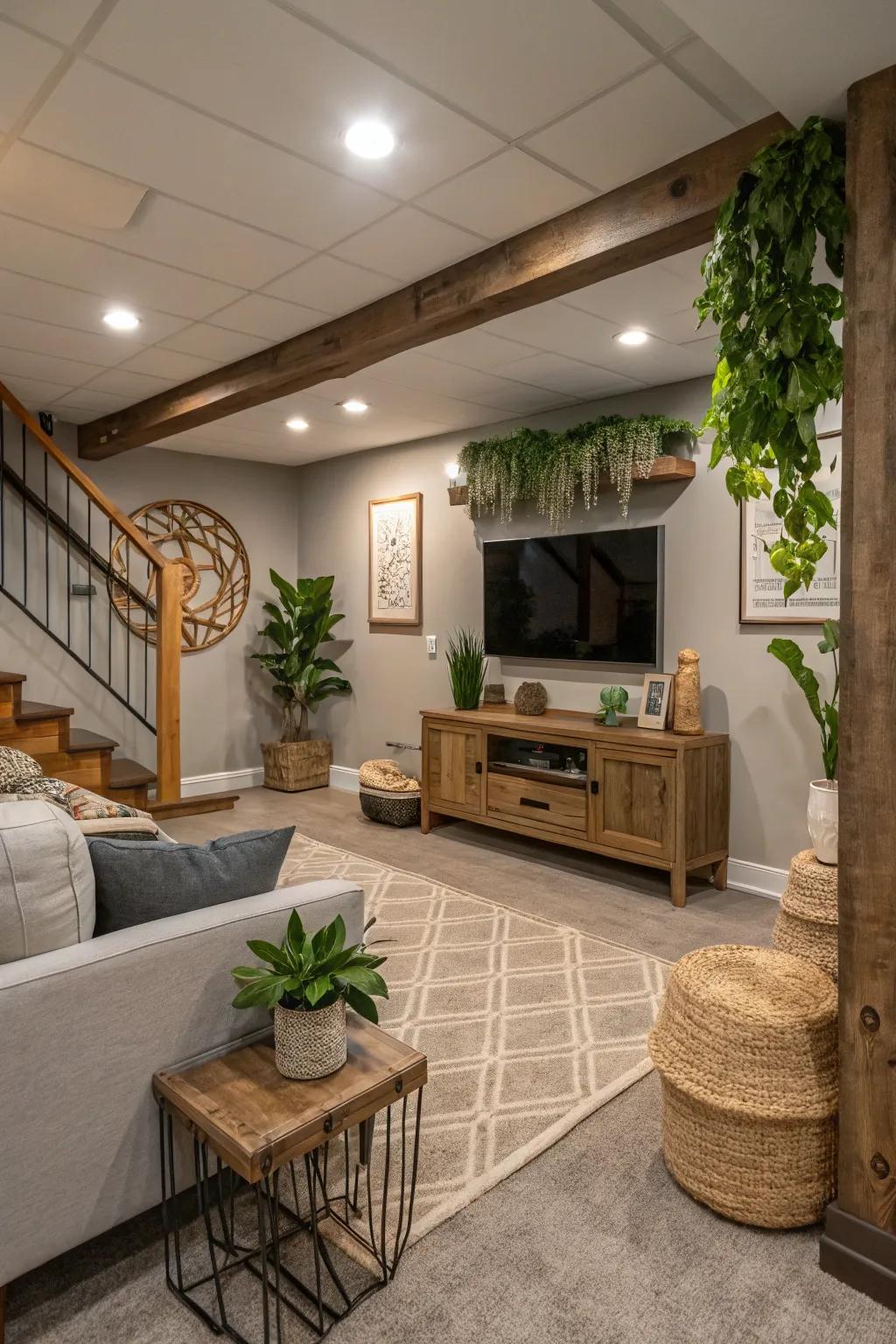 Greige walls provide a versatile base for various design approaches.