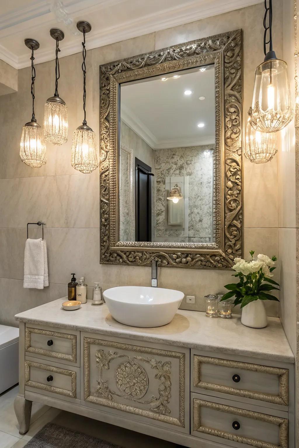 Mirrors and fixtures work together to elevate any accent wall.