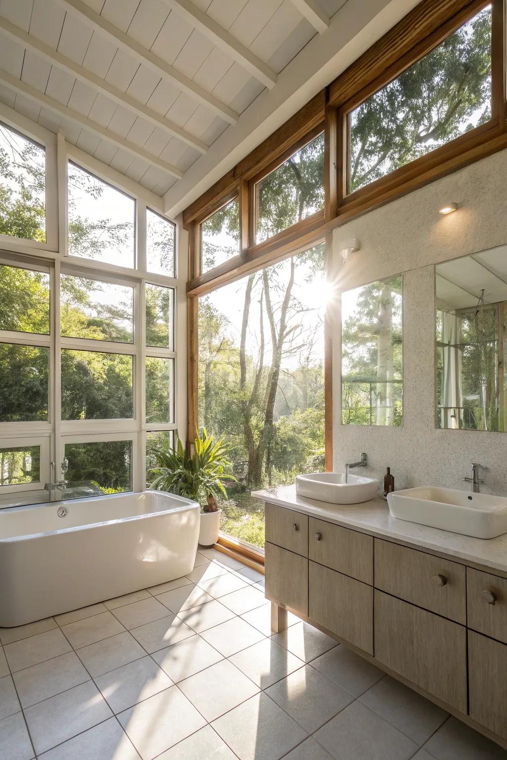 Natural radiance infuses warmth and openness into the bathroom.