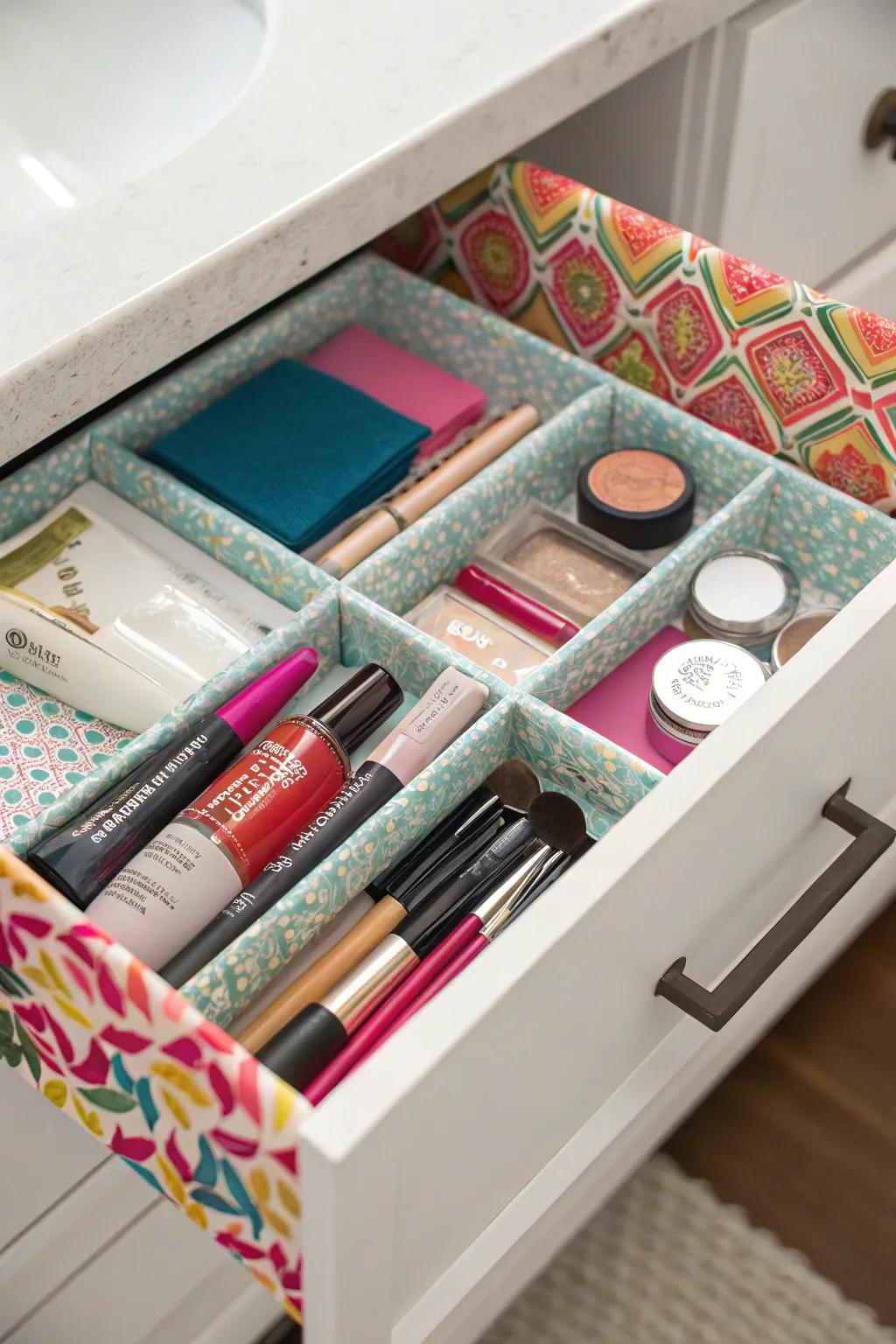 Drawer liners protect and add character to your bathroom area.