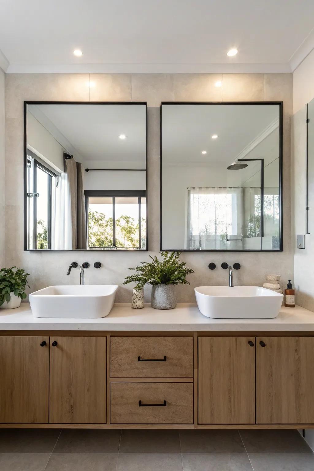 Borderless mirrors provide a tidy and modern appearance, enhancing minimalist areas.